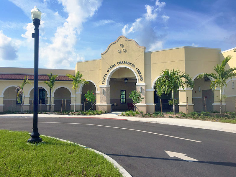 New Punta Gorda Charlotte Library Building with Drive-up Service